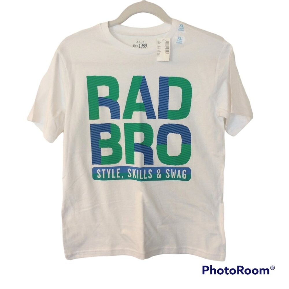 NWT Boy's Rad Bro Short Sleeve T-shirt Size XL 14 - Green, Blue, White - Place
